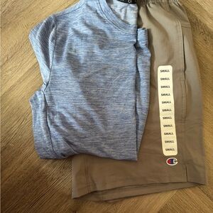 Champion Blue Shirt and Tan Shorts Set